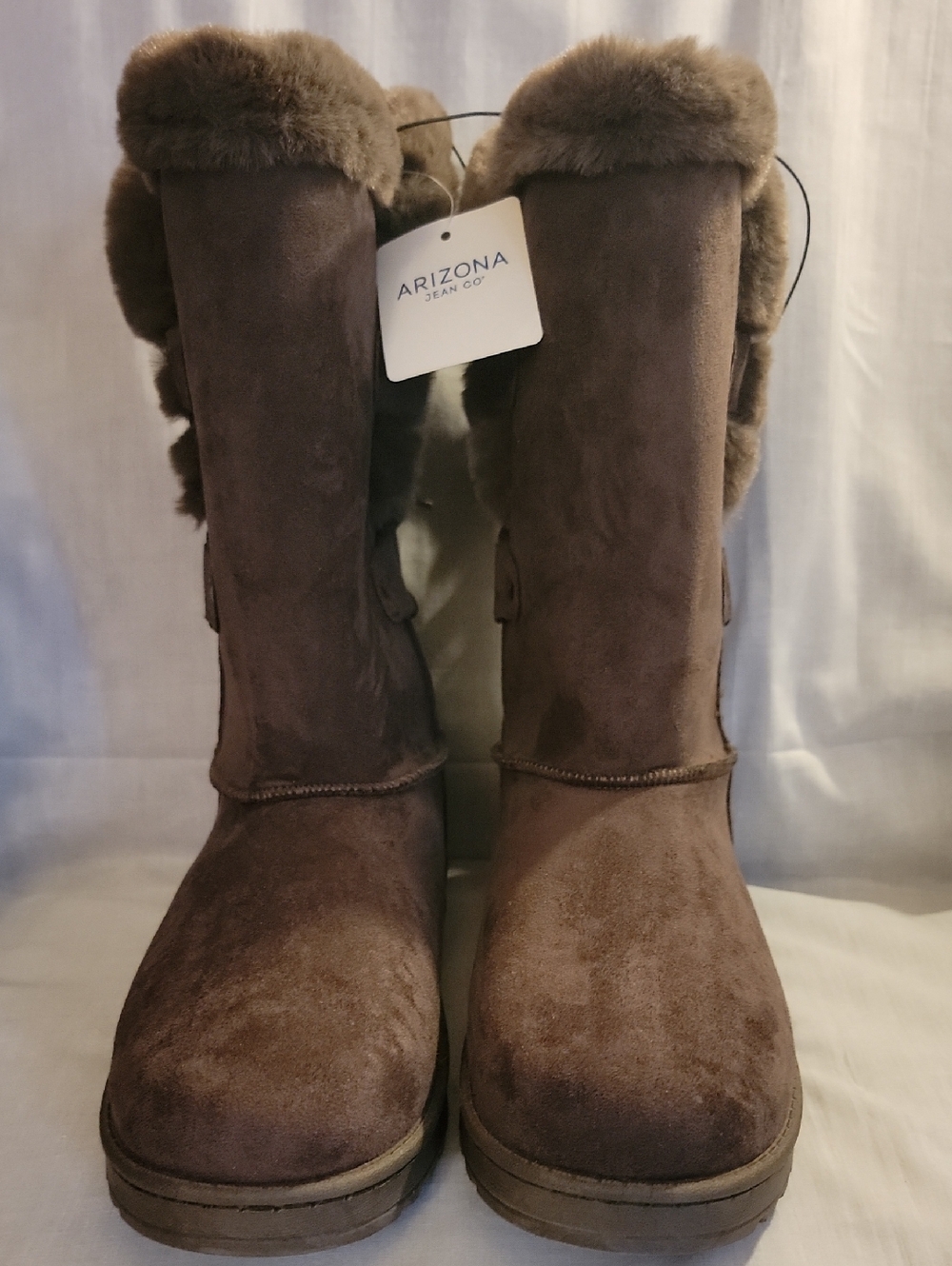 Arizona Jean Company Women's Brown Faux-Suede Fur-Trim Winter Boots